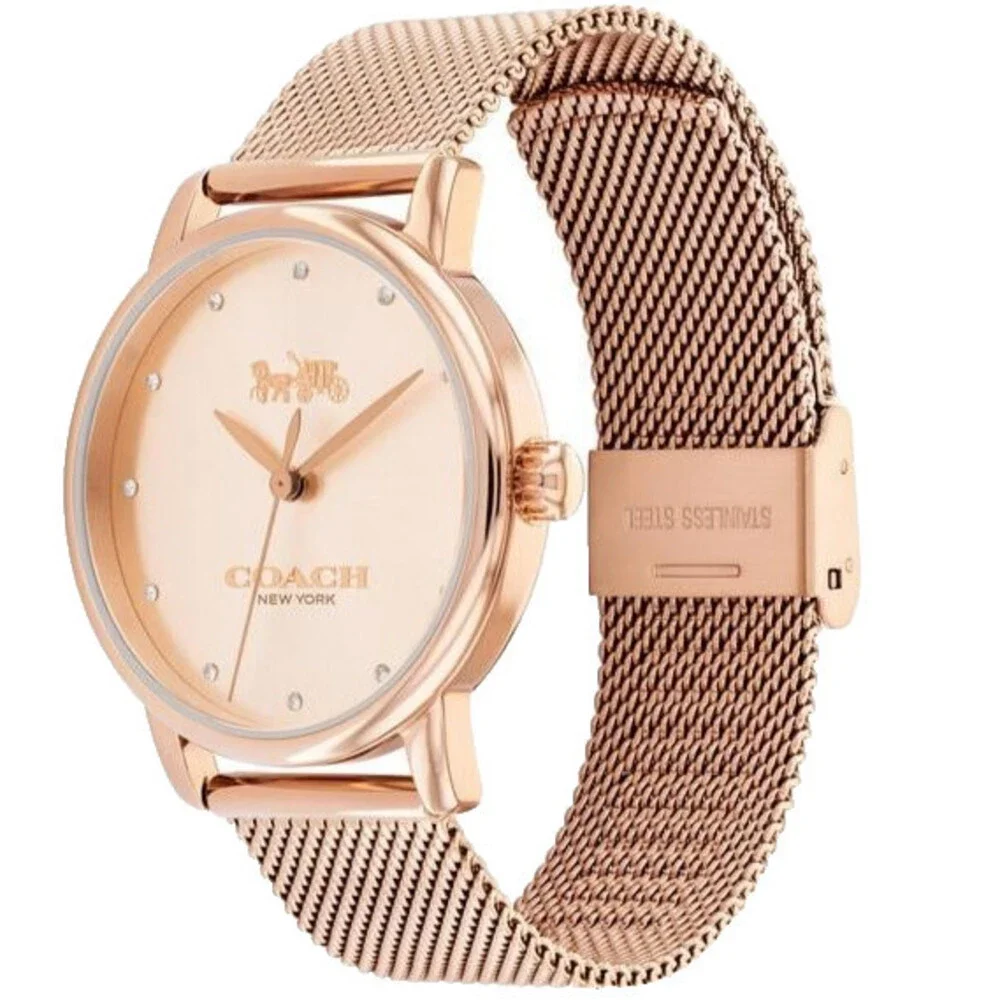 COACH GRAND 14503742 ROSE GOLD DIAL & MESH BRACELET QUARTZ 36MM WOMENS WATCH